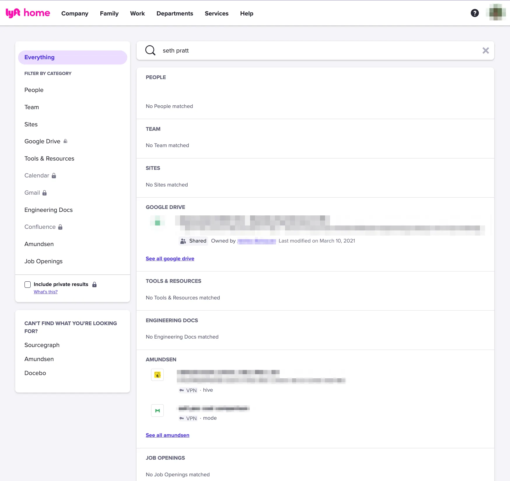 Lyft internal product interface from the universal search portfolio