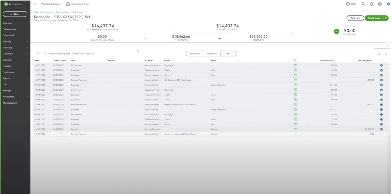Intuit product screenshot from the Reconcile redesign portfolio