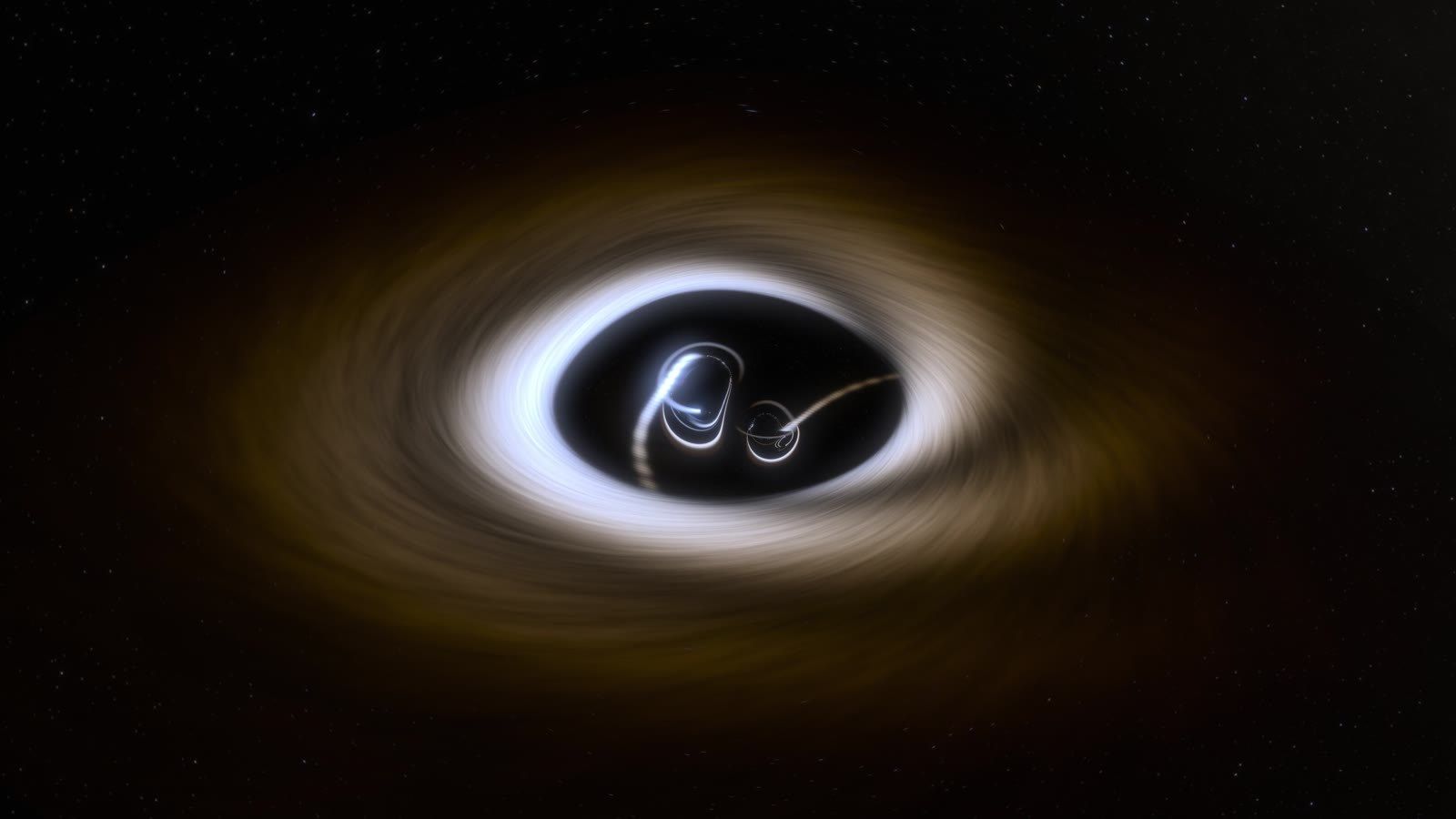 Two black holes spiralling inside a bright accretion disk