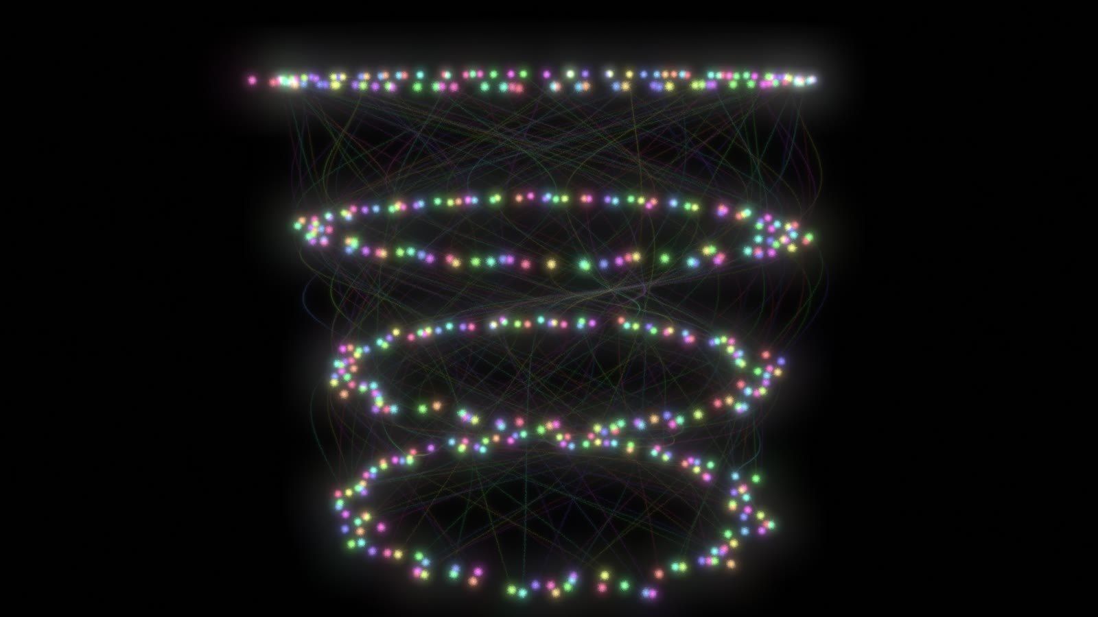 Coloured beads snapping onto four stacked rings as a small transformer groks modular addition