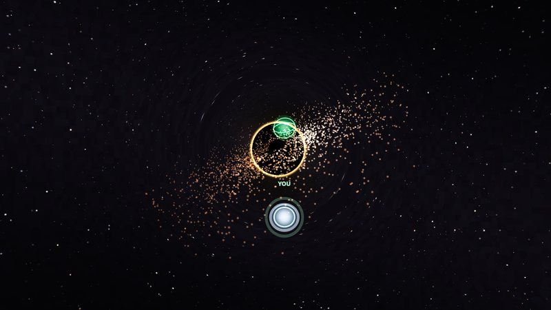 Black Hole Golf: a glowing target ring and the launch ball in a starfield
